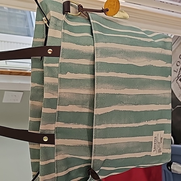 R. Riveter Bags R Riveter Ada Tote Bag Green Canvas Brown Leather